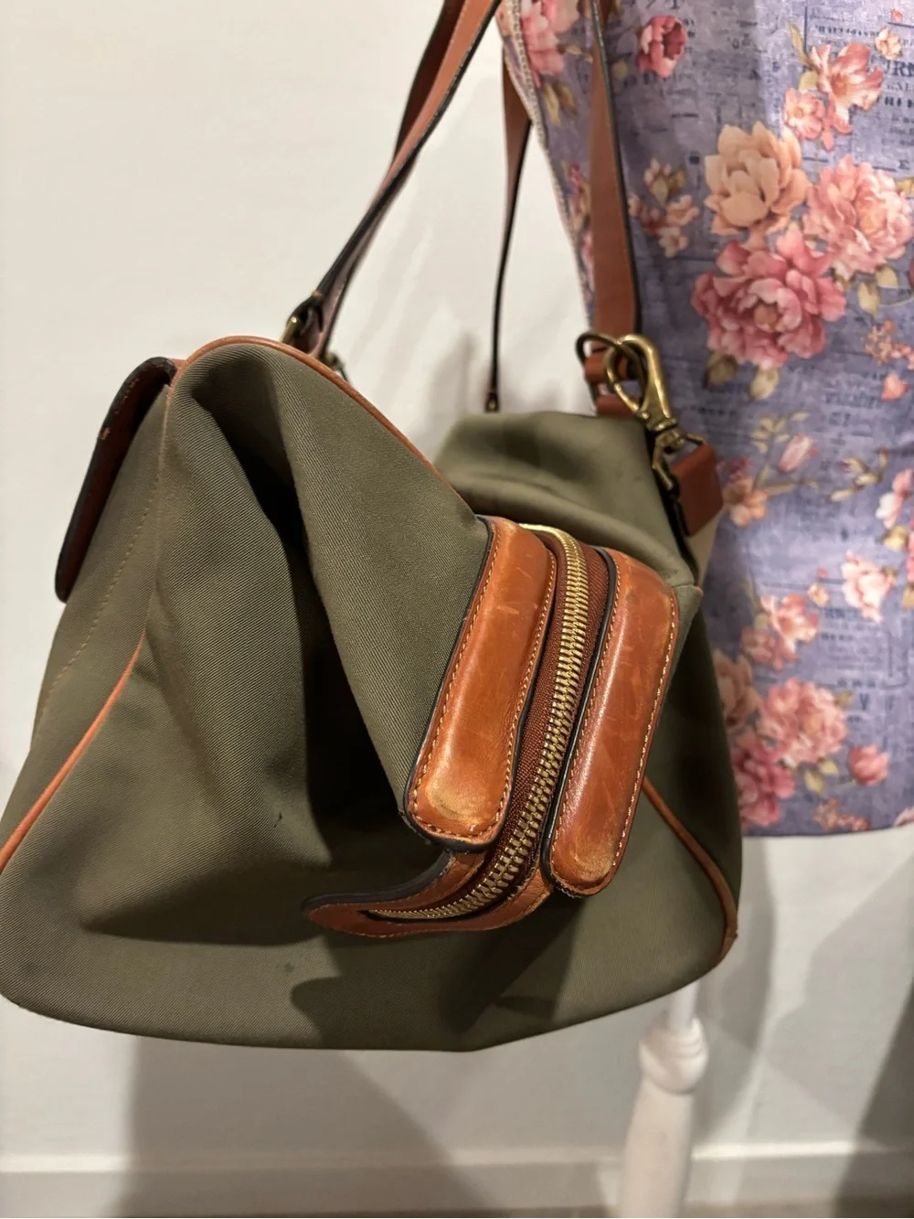 Trafalgar Olive Green and Brown Leather Trim Weekender duffle Bag